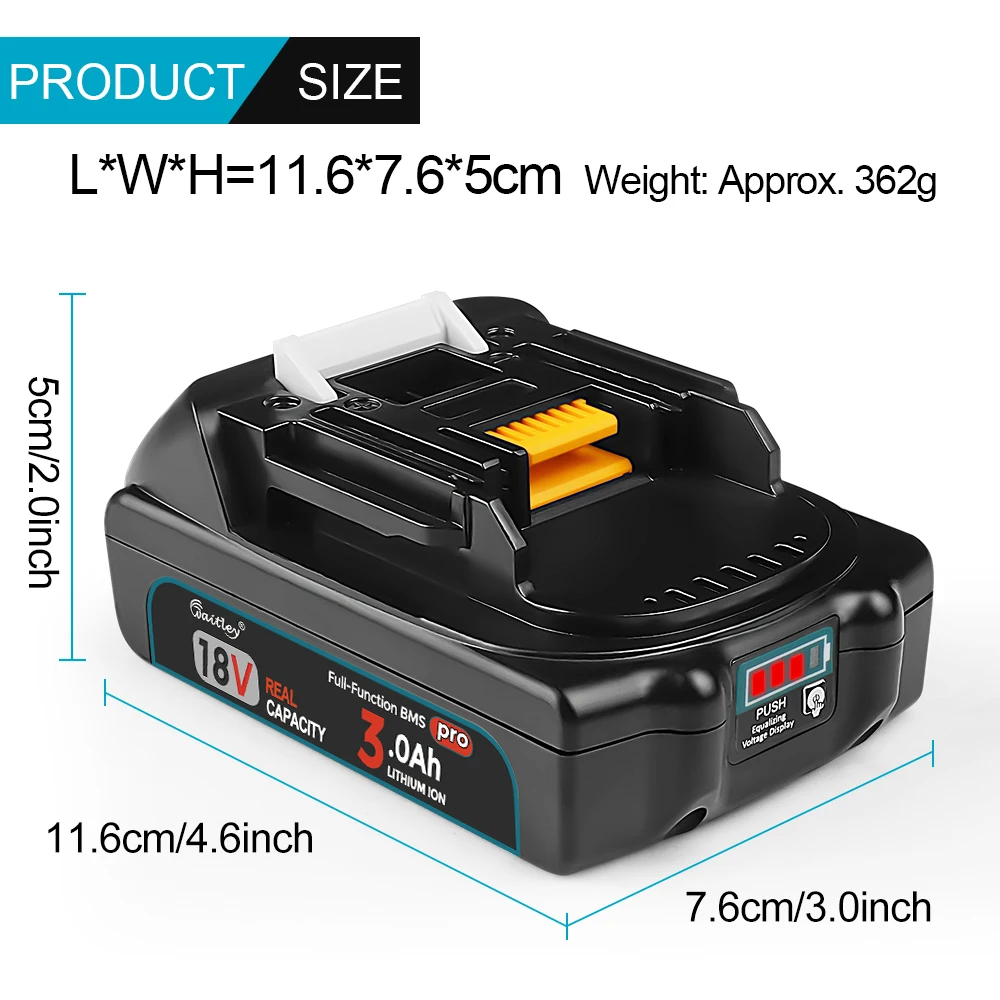 2PCS Waitley Batterie Pro Für Makita 18V Power Tools BL1830 Wiederaufladbare batterien Mit Samsung zellen/Ersatz Zubehör – Detail 9