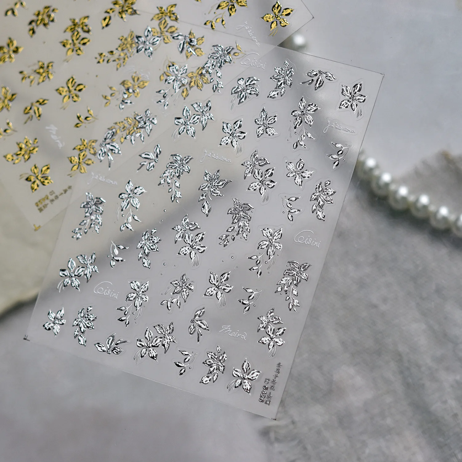 Autocollants pour ongles en forme de fleur en métal, élégants, luxueux, doré, argent, feuille d'or, fleur, décorations pour ongles, autocollants adhésifs DIY