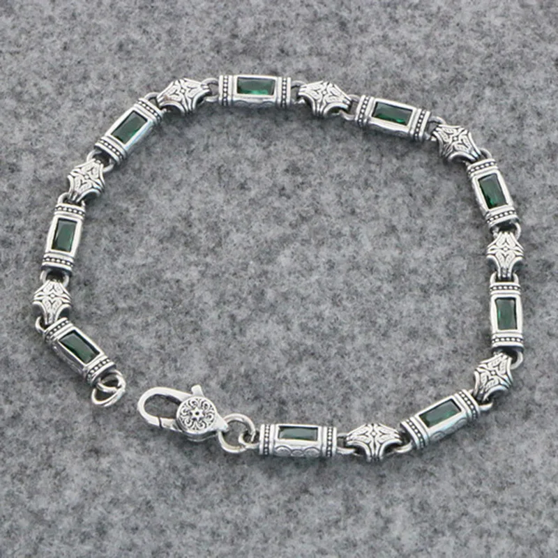 Silver-Plated Fashion Gemstone Inlaid Niche Design Vintage Grass Pattern Bracelet Jewelry Retro Ethnic Style Versatile