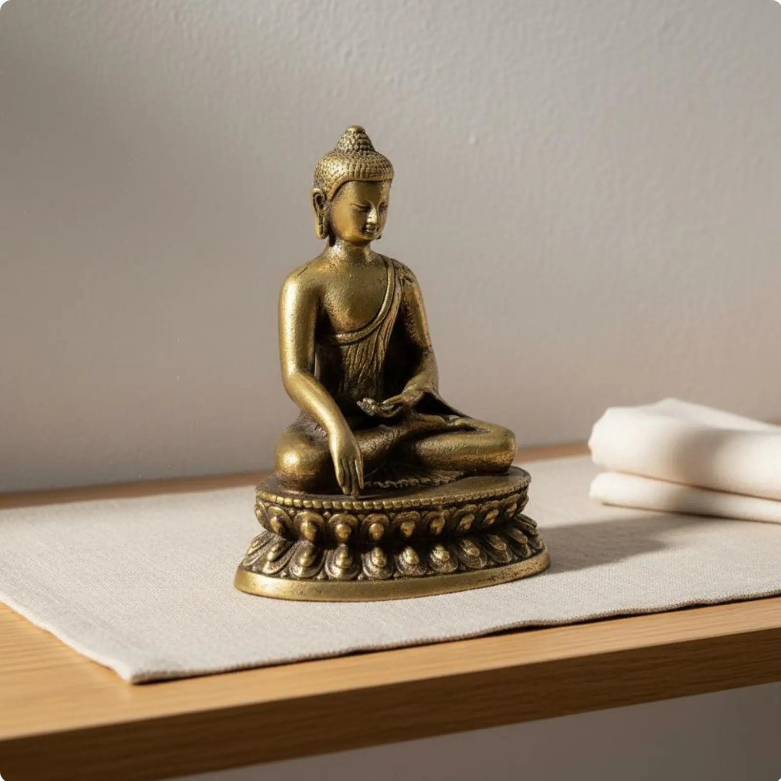 Antique Brass Buddha Statue Compact Lotus Sitting Figurine Buddhist Sculptures for Altar Office Home Decor