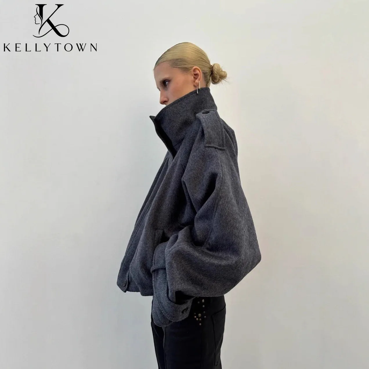 2026 Autumn Winter Stand Neck Woolen Overcoat Women's Short Coat Female Casual Warm Long Sleeve Loose Woolen Outerwear Tops