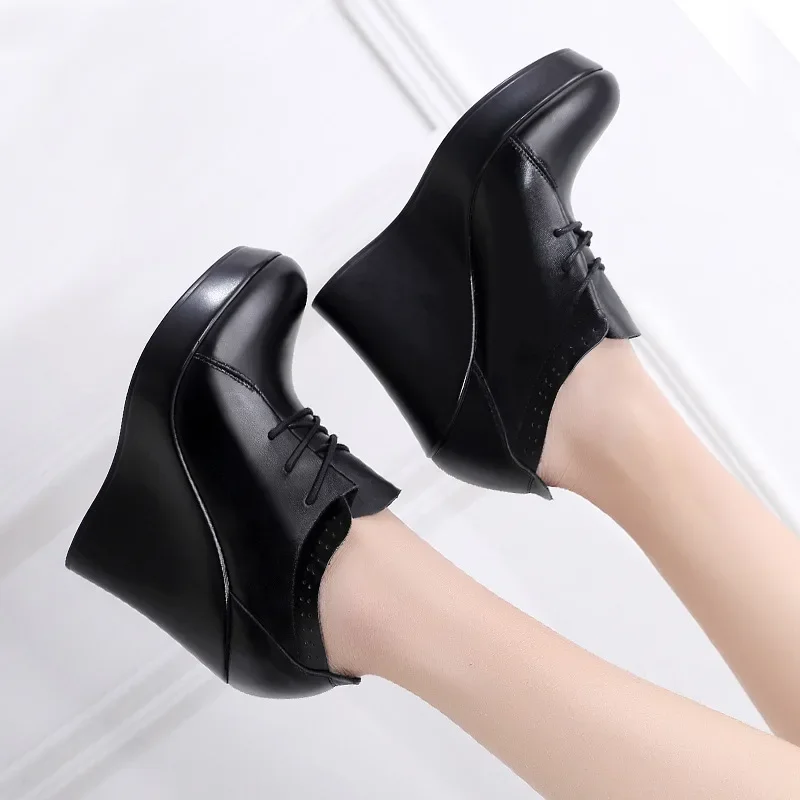 TIMETANGLace Up Wedges Shoes for Women Autumn Platform Pumps Woman High Heels Black Ladies Office Shoes Plus Size35-41E1293