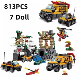 City Adventure Series Jungle Adventure Base Exploration Car Helicopter Building Blocks Children's puzzle Toys For Kids Gifts Moc