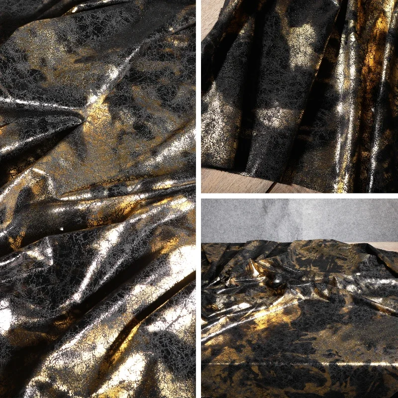 Retro Hot Stamping Process Black Gold Shirt Fabric Texture Reconstruction Art Polyester Cotton Creative Clothing Designer Fabric