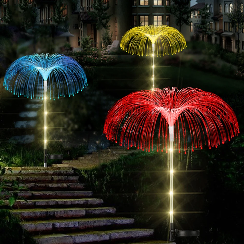 Solar Powered Colorful Jellyfish Lights 600mAh Jellyfish Fairy Light Fiber Optic Jellyfish Lamp Outdoor Courtyard Landscape Lamp