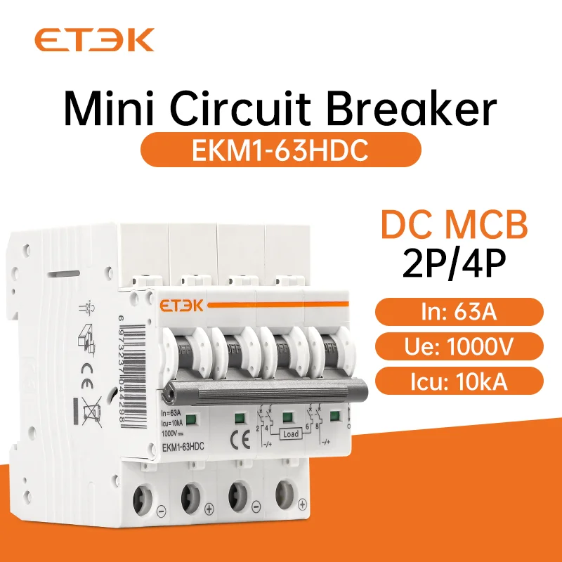 ETEK 4P DC 1000V Solar Mini Circuit Breaker 32A 63A DC MCB for PV System EKM1-63HDC