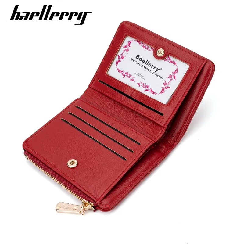 Baellerry Women's Short Wallet Soft PU Leather Card Holder with Multiple Slots Coin Purse Zipper Closure No Odor Card Clip