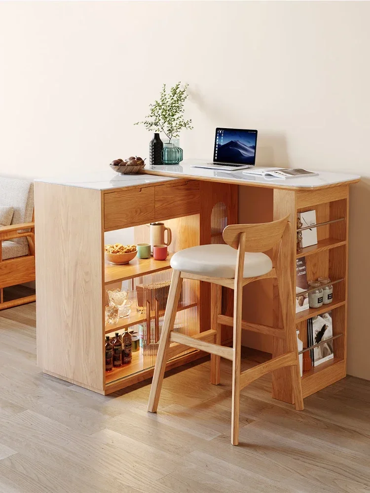 Solid Wood Stone Plate Kitchen Hallway Sideboard Retractable Log Wine Storage Cabinet