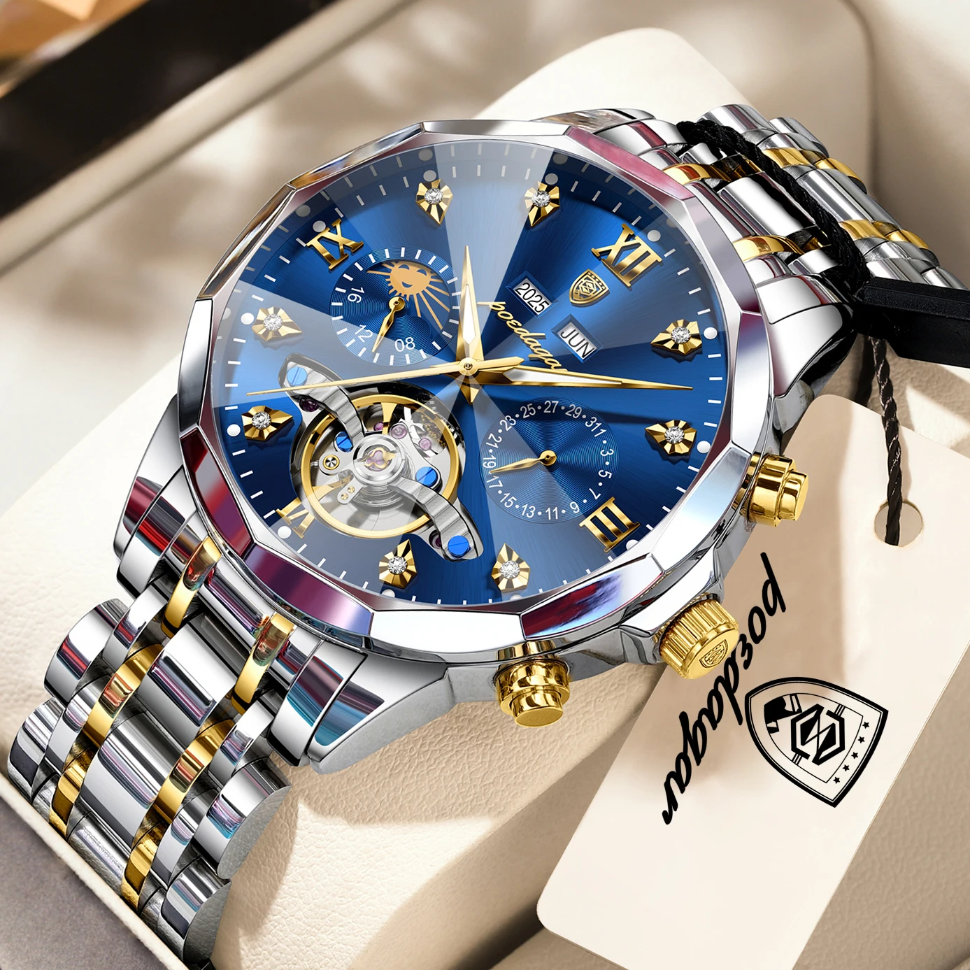 POEDAGAR Top Casual Men Watch Waterproof Stainless Steel Hollow Tourbillon Man Watch Business Automatic Mechanical Men's Watches