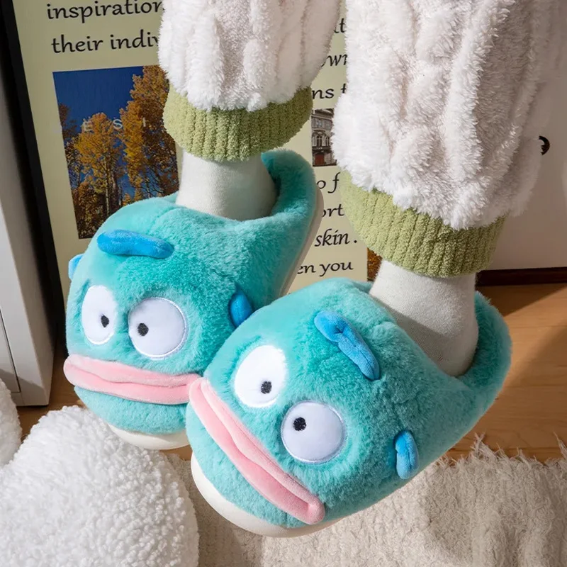 รองเท้าแตะผ้าฝ้ายลายการ์ตูนฮังโยดอนน่ารัก พื้นหนา อุ่นสบายสำหรับฤดูหนาว ใส่ในบ้านหรือนอกบ้าน ของขวัญสำหรับคู่รัก ลายอนิเมะน่ารัก