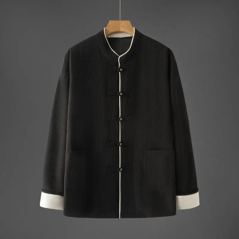 2025 Men Traditional Chinese Vintage Jacket Men Hanfu Tang Suit Autumn Men Corduroy Jacket Male Button Kung Fu Coat