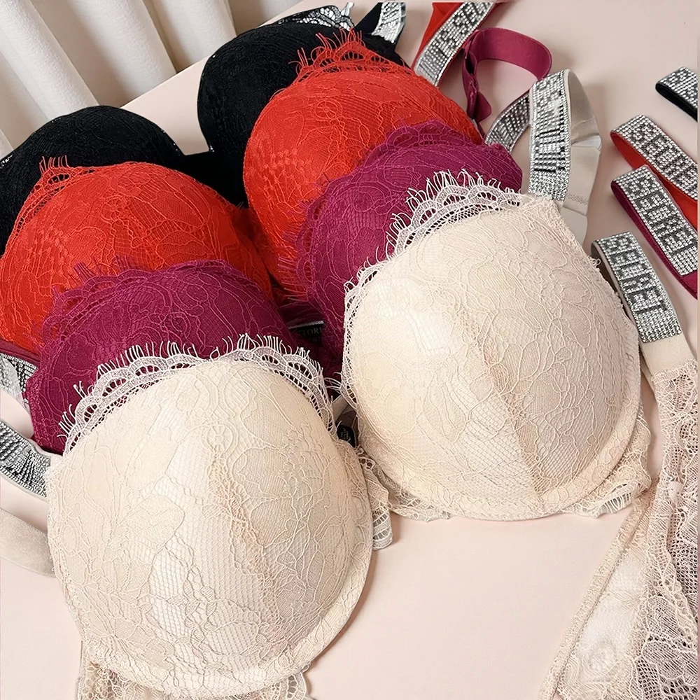 

Новый комплект женского сексуального белья Victoria's Secret: бюстгальтер пуш-ап с регулируемыми чашечками и кружевом, трусики, удобный и комфортный.