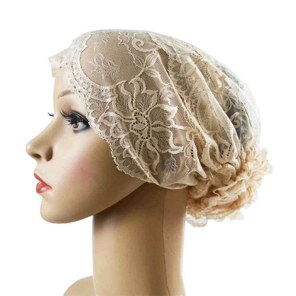 Gorro interior musulmán para mujer, Hijab, bufanda, gorro de encaje, turbante, pañuelo interior, pañuelo islámico de flor Ninja, gorro envolvente,