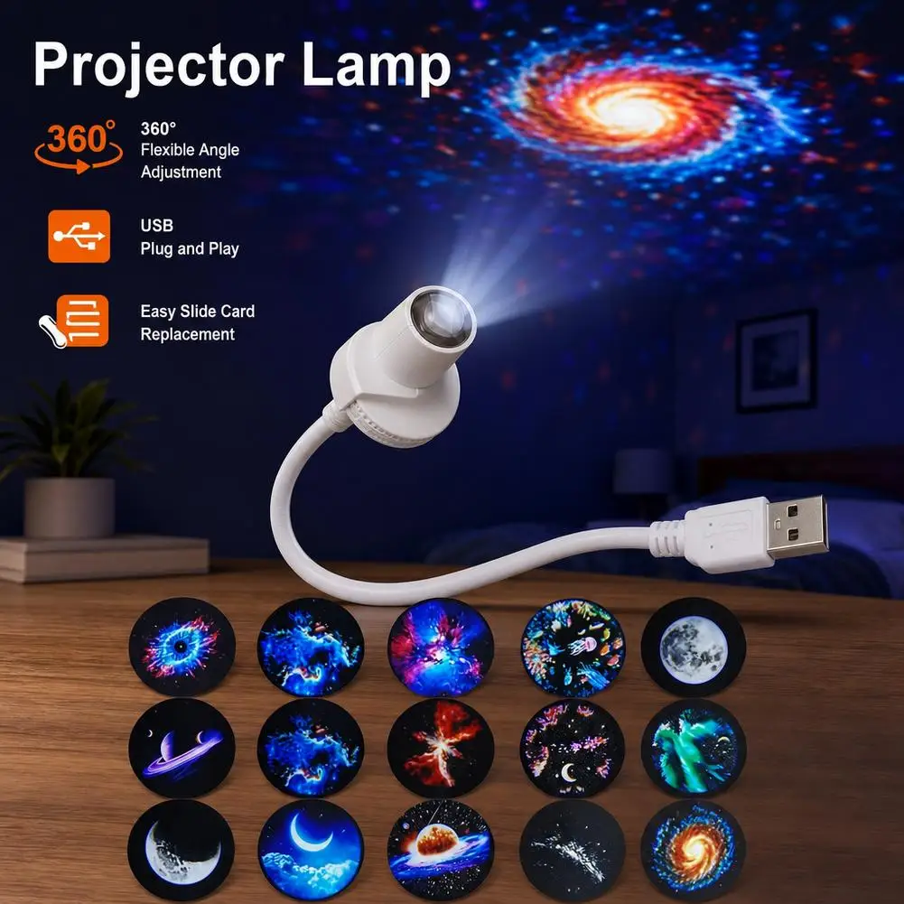 Rocket Galaxy Projection Light Adjustable Focus Ambient Star Projector Lights Car Projection Lamp Space Moon Night Light