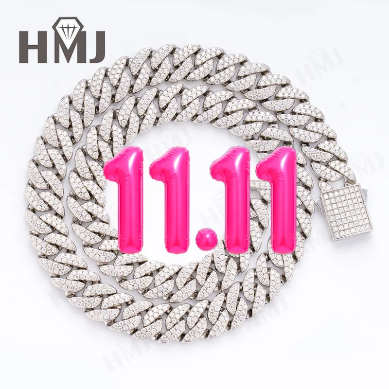 Moissanite Cuban Link Chain Rhombus 925 Sterling Silver Diamond Cuban Chain Hip Hop Choker Necklaces Women Men Jewelry Wholesale