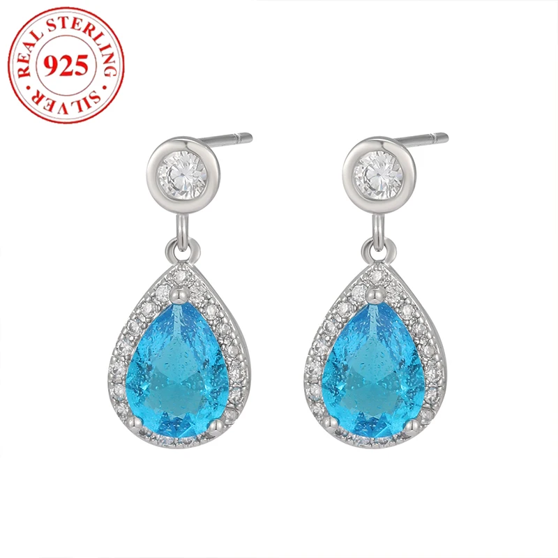 

925 Sterling Silver Aquamarine Drops Women's Earrings Hypoallergenic Suitable for Women's Holiday Gifts