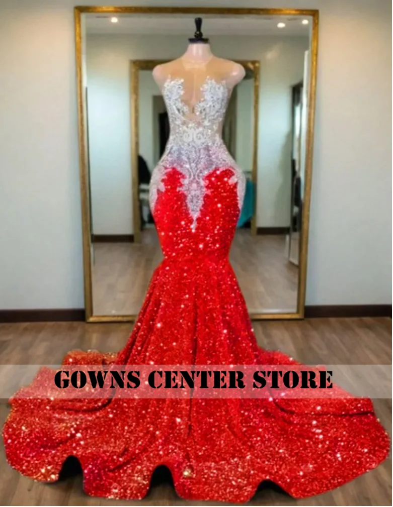 Orange Sequin Bead Crystal Long Prom Dresses For Black Girl Appliques Party Dresses Women 2025 Sequin Formal Gown Customized