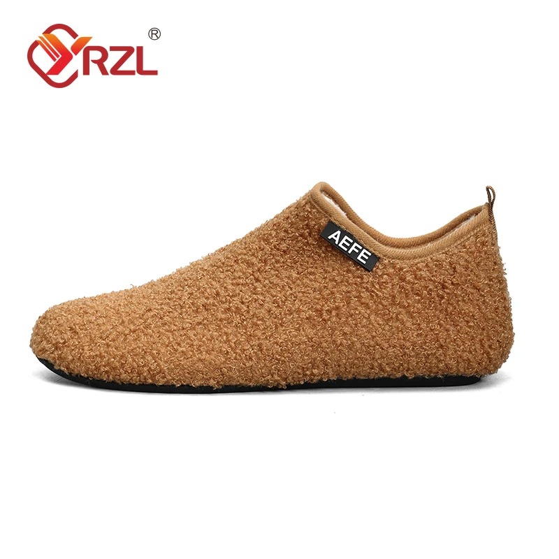 YRZL Winter Cotton Shoes Men Warm Slip on Lightweight Winter Slippers Men Plush Bedroom Home Cotton Loafers Men Warm Shoes