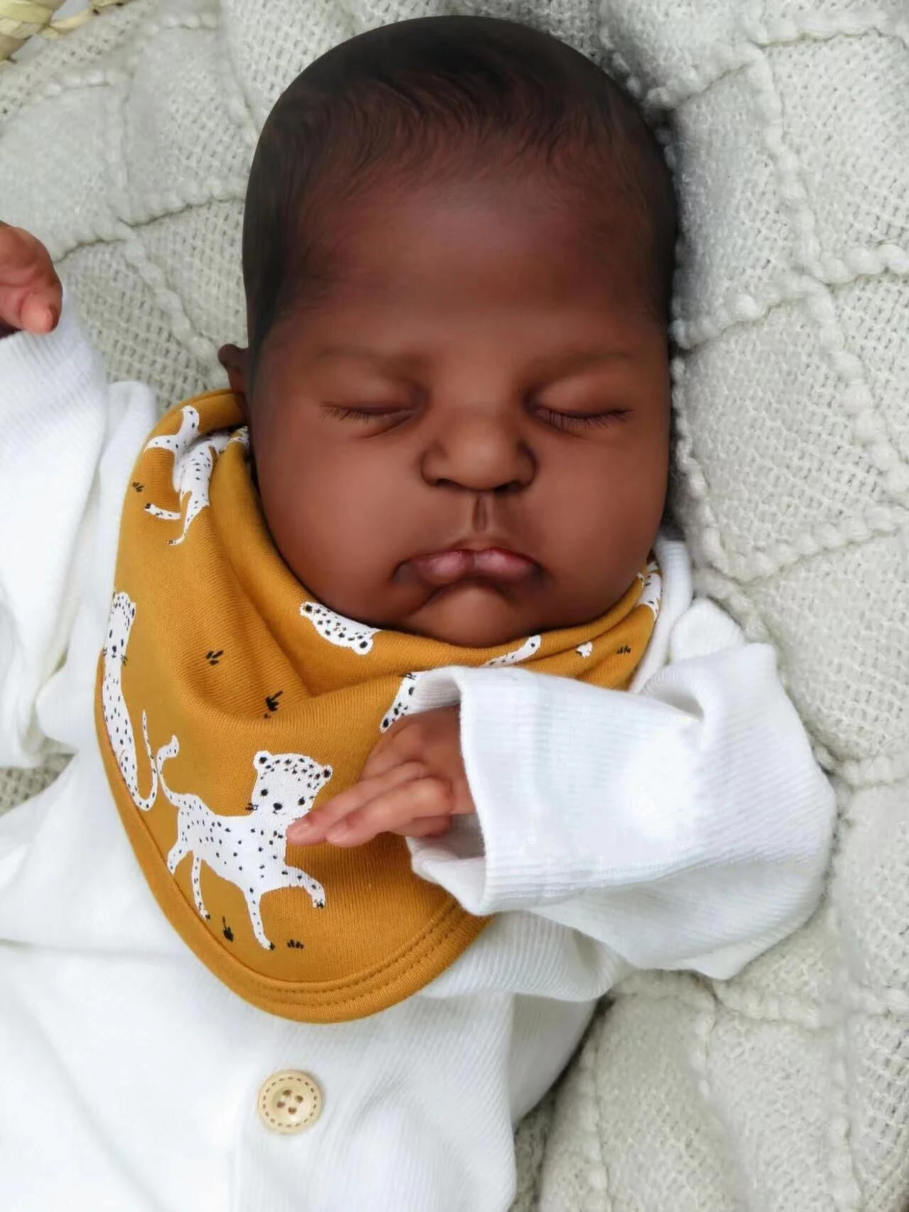 NPK 20inch Remi Already Painted Finished Reborn Baby Doll in Dark Brown Skin Sleeping Baby 3D Painting with Visible Veins