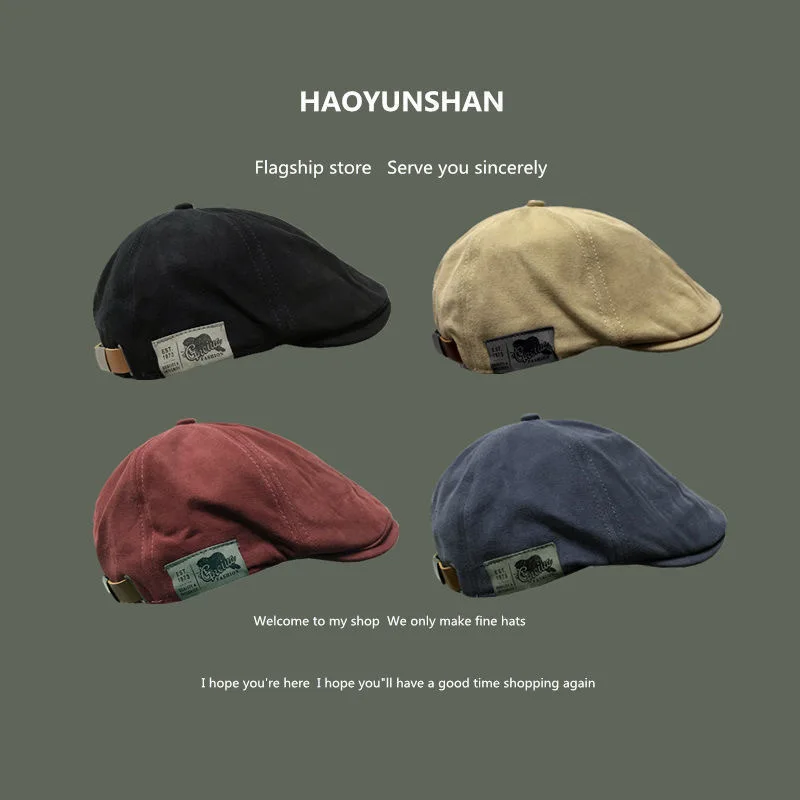 Japanese Vintage Cloth Label Newsboy Beret Cap Reversible Front & Back Wear Unisex Retro Painter Hat Daily Streetwear Headwear