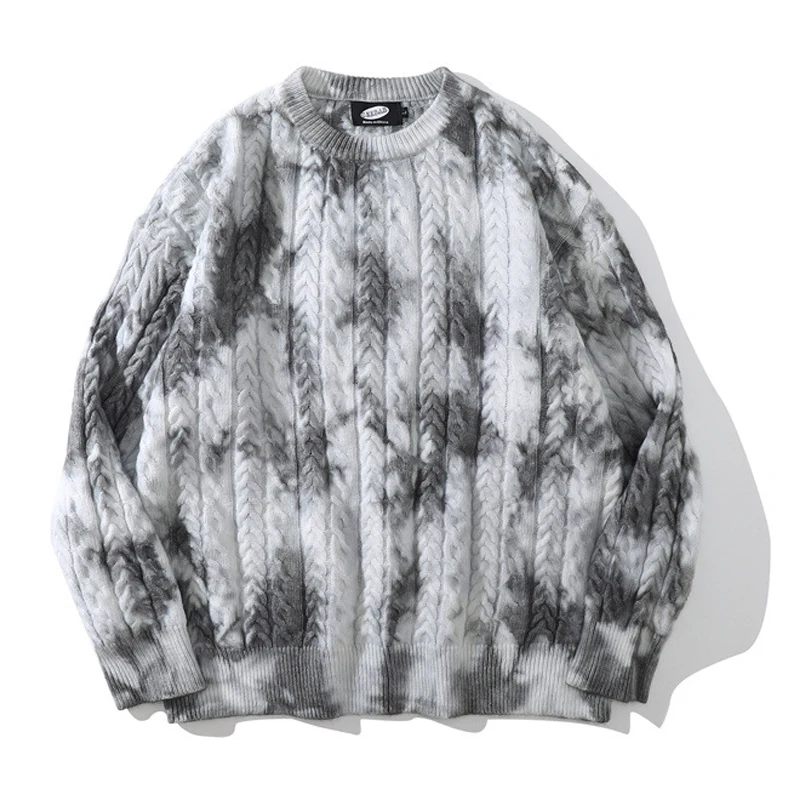 

Long Sleeve Japanese Style Tie-dye Hemp Pattern Hiphop Oversized Streetwear Men Sweaters Winter Clothes Mens 2023 Pullover Tops