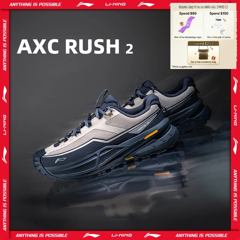 Li-Ning Unisex AXC RUSH 2 Outdoor Hiking Shoes BOOM Cushion Lightweight Springy Stable LiNing Anti-slip Sneakers AHTW003