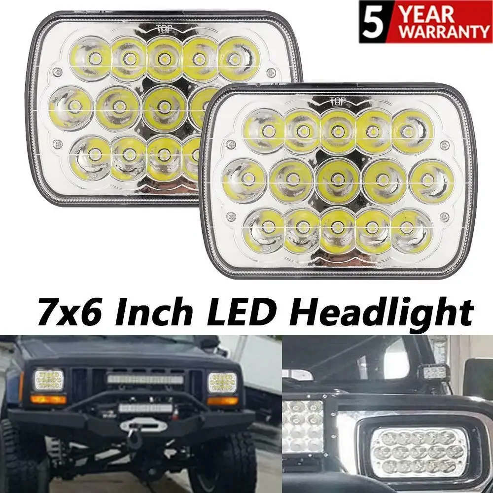 

2Pcs 7x6 LED Headlight Headlamp Sealed Beam DRL For Wrangler JK TJ CJ LJ