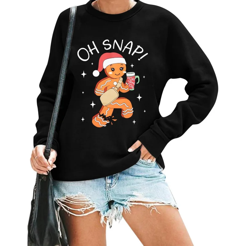 

Happy Christmas sweatshirt women's pullover sweater with gingerbread pattern top