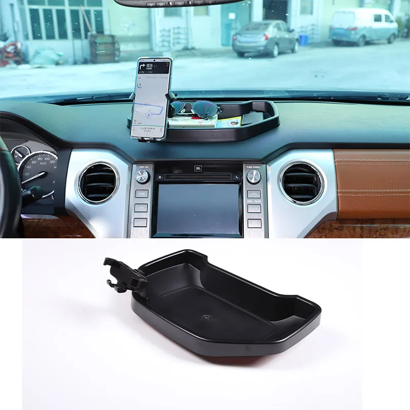 

ABS Black Car Dashboard Phone Holder Storage Box Phone Holder Tray For Toyota Tundra 2014-2021 Car Accessories