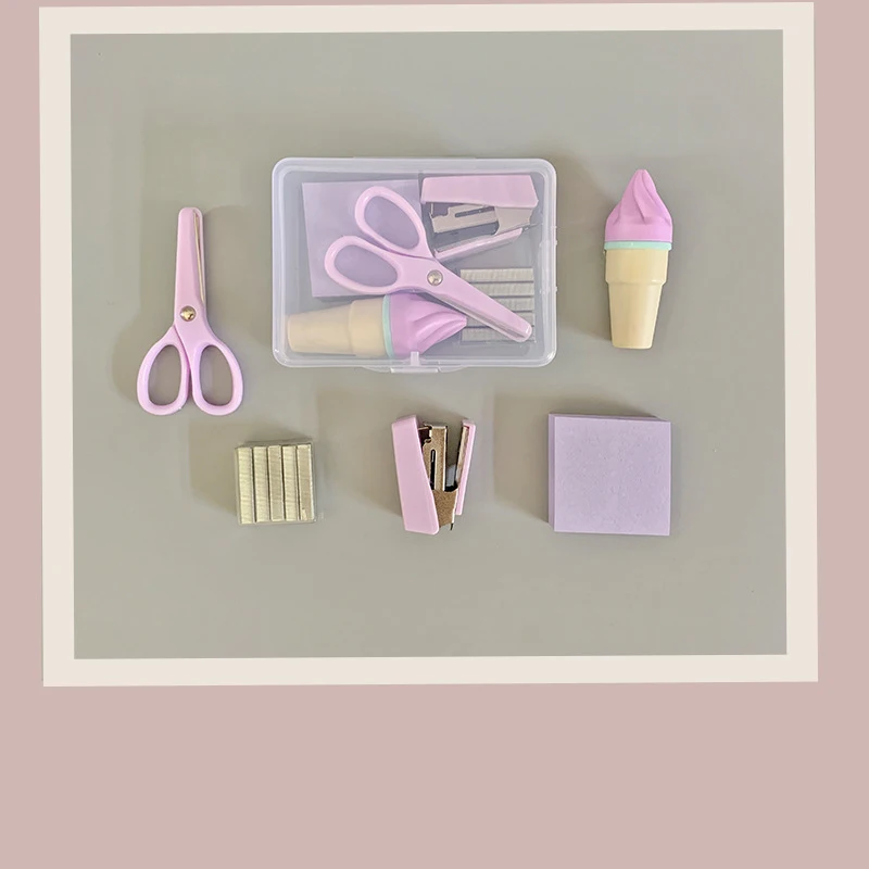 5 Pieces/Macaron Colorful Cute Creative Stationery Set, Including Mini Staplers, Tape, Staples, Notebooks, Markers.