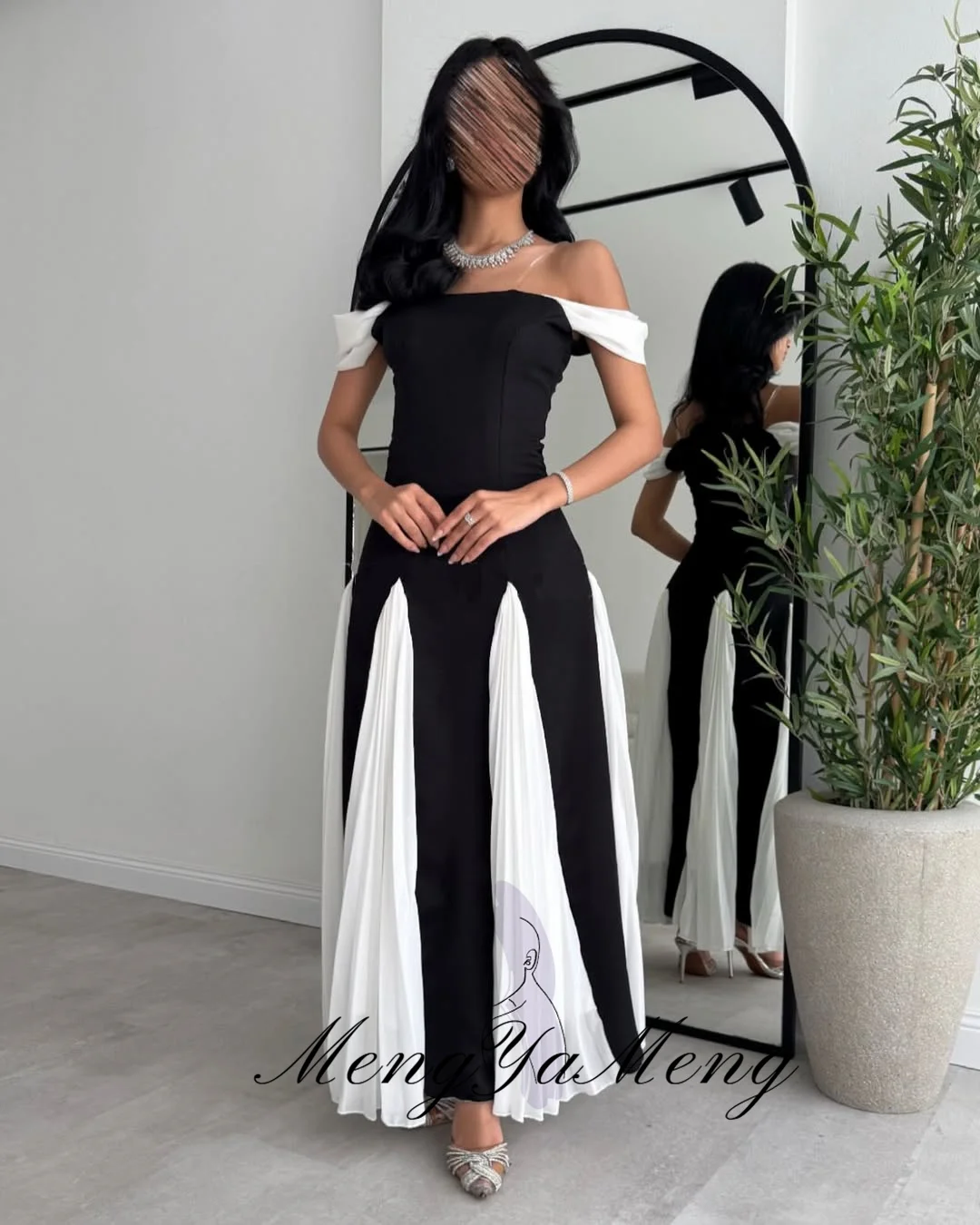 ZHUISHU Black and White Saudi Prom Dresses Off the Shoulder Patchwork Evening Gown Customized Women Party Dress Special Occasion