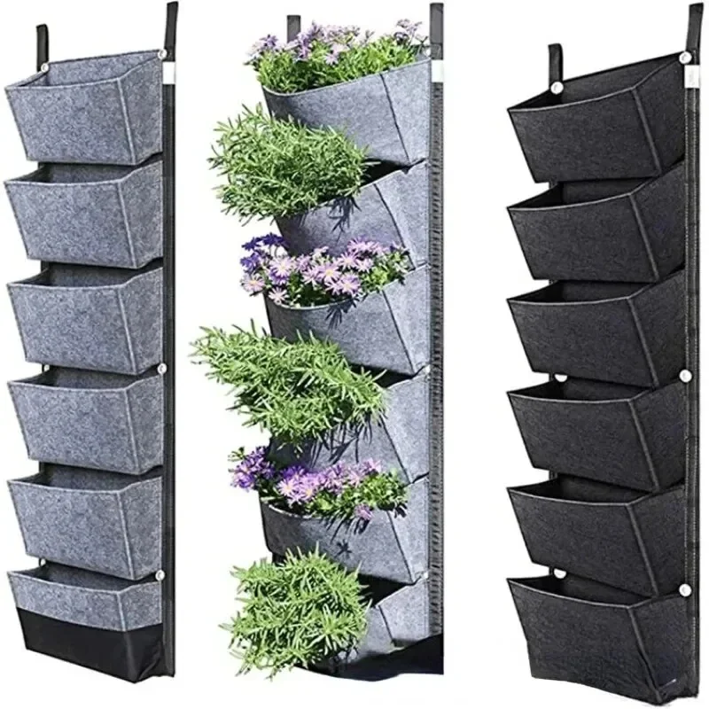 

6 Pockets Garden Wall Hanging Planting Bags Vegetable Green Plant Grow Planter Vertical Felt Fabric Nursery Bags Garden Supplies