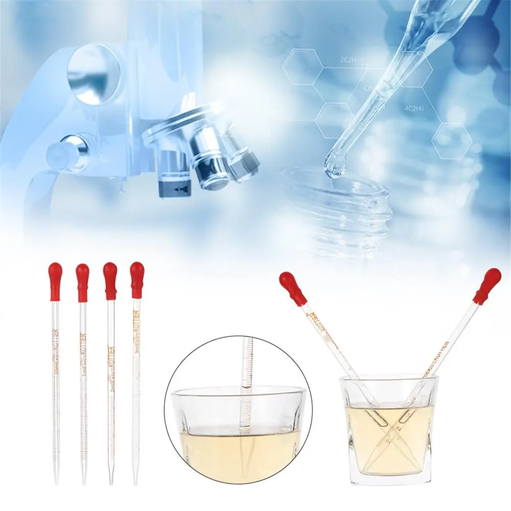 1/5pcs Rubber Head Glass Dropper Glass Pipette Lab Chemistry Dropper Pipet With Scale Line Red&Transparent