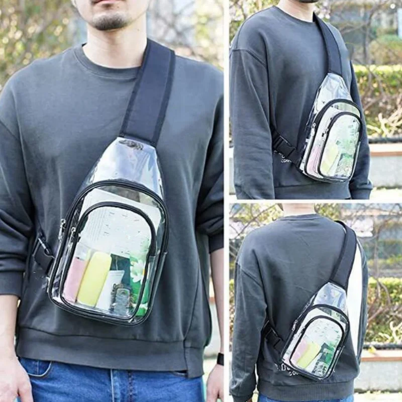 Bolsa de ombro transparente para homens e mulheres, grande capacidade, mini, polivalente, casual, mochila em PVC, viagem para estádio de ciclismo