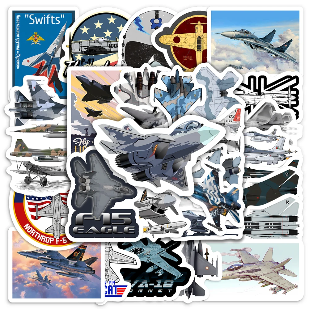 Cool Fighter Stickers Airplane Warplane Plane Graffiti PVC for Laptop Phone Suitcase Guitar Skateboard Refrigerator Waterproof