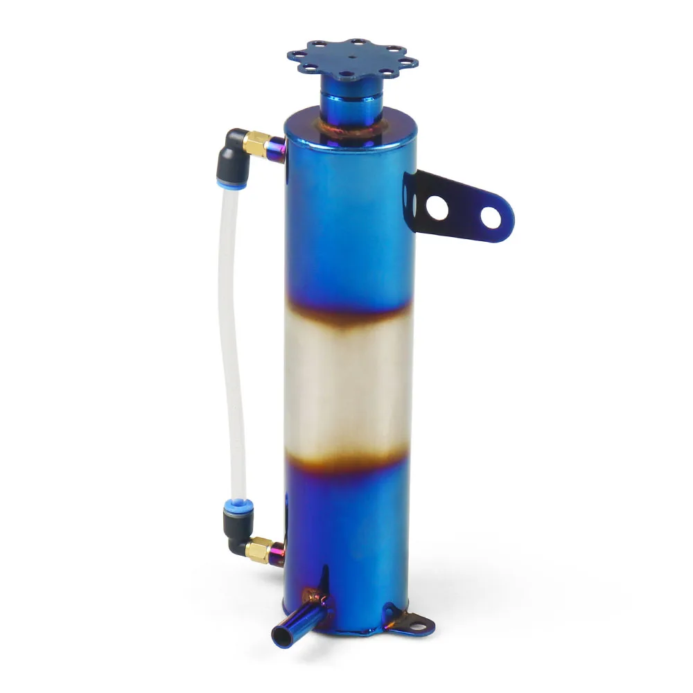 Universal 400ML Cylindrical Radiator Coolant Cooling Burnt Blue Aluminum Catch Tank Overflow Reservoir