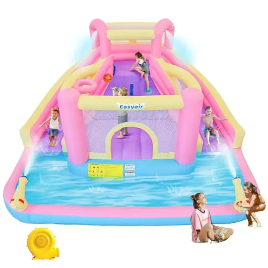 

Inflatable Water Slide Bounce House for,12.1 FT x 10.3 FT Small Water Park Bouncy Castle, Double Slides, Jumper, Climbing Wall,