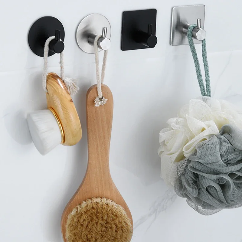 Stainless Steel Bathroom Hooks Self Adhesive Towel Robe Hook Door Wall Hooks Hanger Coat Hook Rustproof Hook Hanger for Kitchen