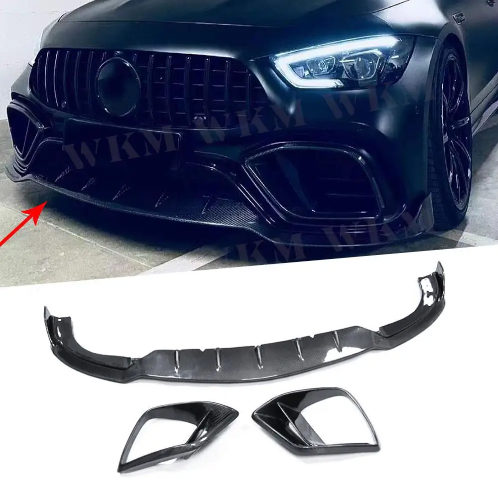Dry Carbon Fiber Front Bumper Lip Spoiler With Air Vent For Benz For AMG GT63 GT63S 4Door 2019-2023 Auto Car Styling