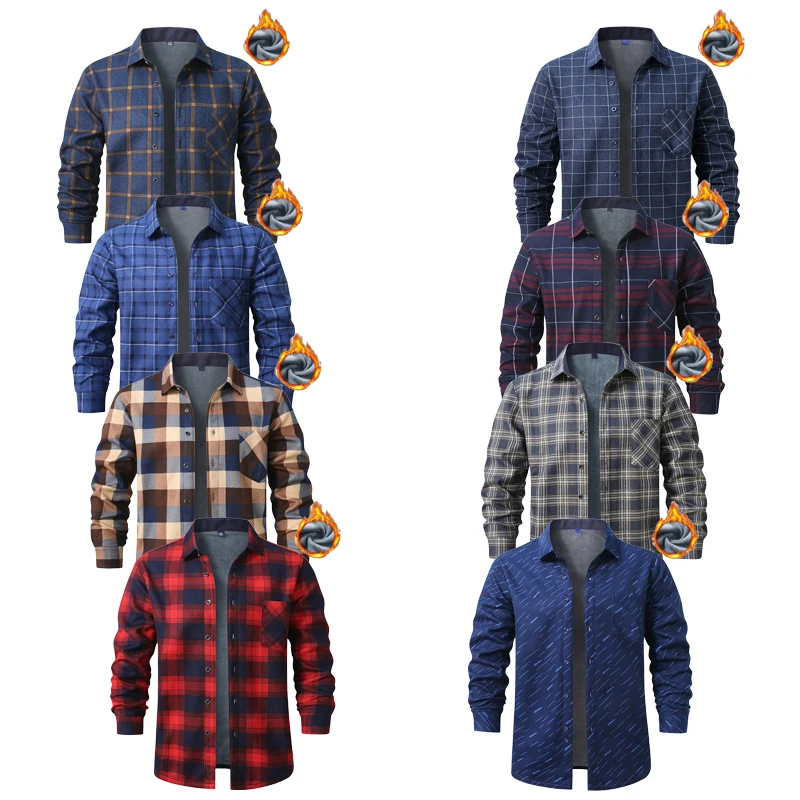 

Осень/зима 2026, утолщенная многоцветная теплая рубашка на флисовой подкладке для мужчин, модная клетчатая зимняя повседневная мужская рубашка с длинными рукавами