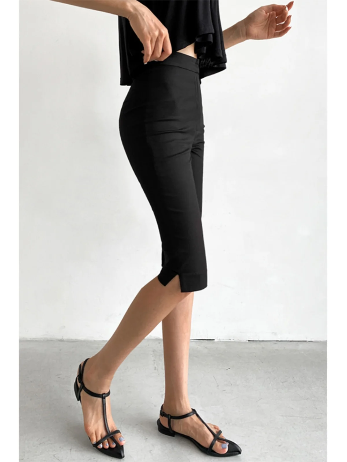 

Женские брюки из ледяного шелка с высокой талией, тонкие, в корейском стиле, для повседневной носки, с карманами, прямого кроя