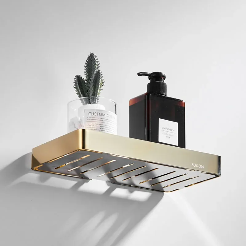 304 Stainless Steel Gold Bathroom Shelf Wall Mounted Dquare Soap Dish Bath Shower Shelf Soap Basket Holder Paper Holder White - view 3