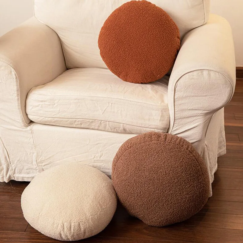 Nordic Style Round Cushion Soft Teddy Furry Cushion / Cushion Cover Literary Modern Home Sofa Bedside Decor Window Tatami Mat