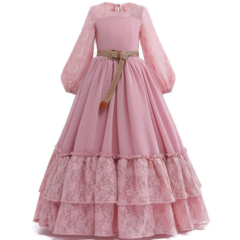 Baby Girl Dress 2024 Summer Fashion Lace Princess Party Dresses Long Sleeve Flower Wedding Costume Casual Patchwork Long Dress