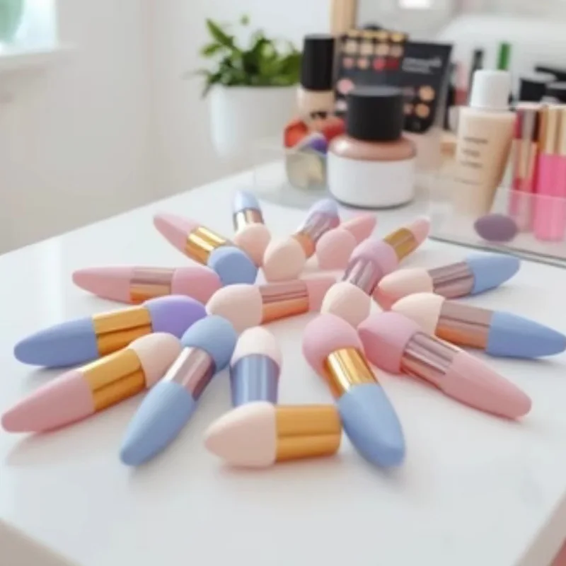 แปรงแต่งหน้าทรงหัวกระสุนแบบเฉียง ขนพัฟทรงเห็ดเล็ก รูปหัวใจ อุปกรณ์แต่งหน้าเพื่อสุขภาพและความงาม