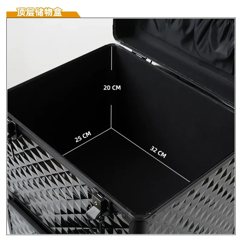 Nail Tech Rolling Cosmetic Train Case with Drawers, Wheeled Beauty Equipment Storage Box