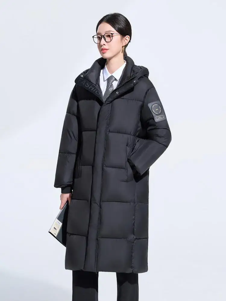 

Korean Version Fashion Women Black Plus Size Zipper Parka 2025 New Winter Long Sleeved Warm Loose Down Cotton Coat Thick Popular