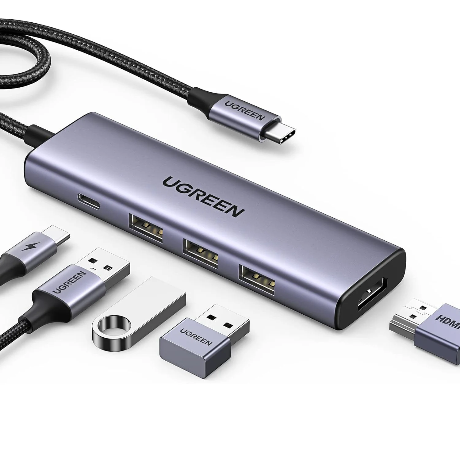 

UGREEN Revodok USB C Hub 5 in 1 Multiport Adapter 4K-HDMI, 100W Power Delivery, 3 X USB a 3.0 5Gbps USB C Dongle for MacBook Pro