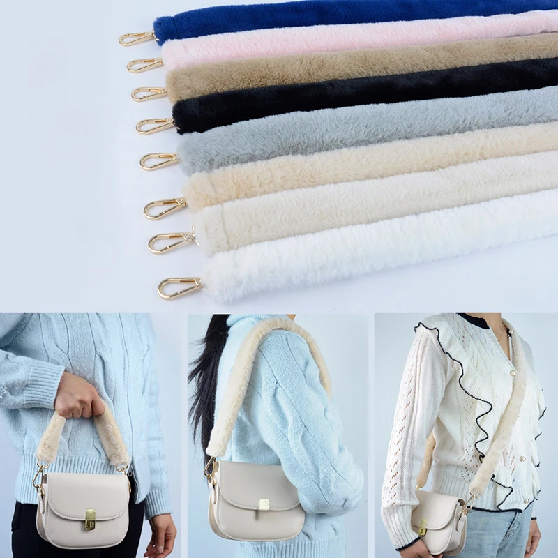 Fashion Replacement Bag Strap Faux Rabbit Fur Handbag Shoulder Straps Handle for Women Purse Belts Faux Fur Accessories