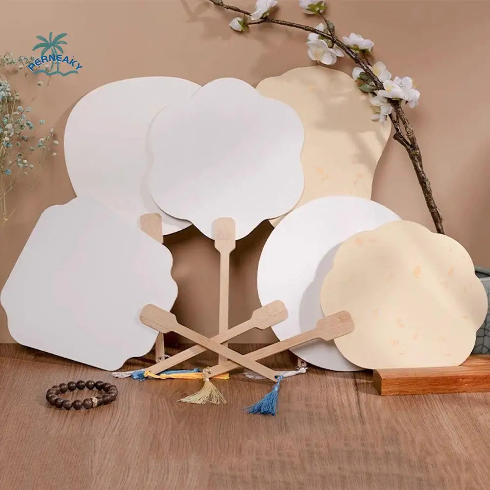 

5Pcs Double-side Paper Hand Fans Portable Handheld Blank Paper Fan Thick Xuan Paper Ornaments Hand Painting Graffiti Fans Kids